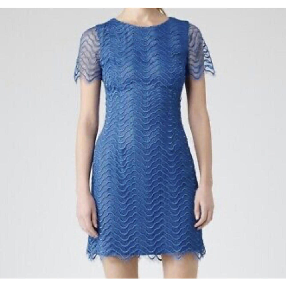 REISS blue embroidered short sleeve mini dress sz 4